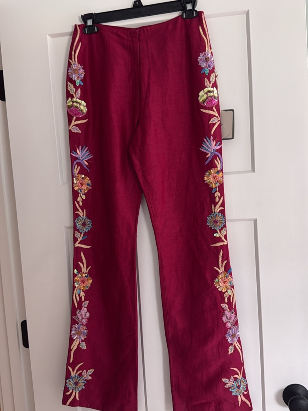 NWT LA FUORI Small Silk Pants w/Handmade Floral Embellished Beading